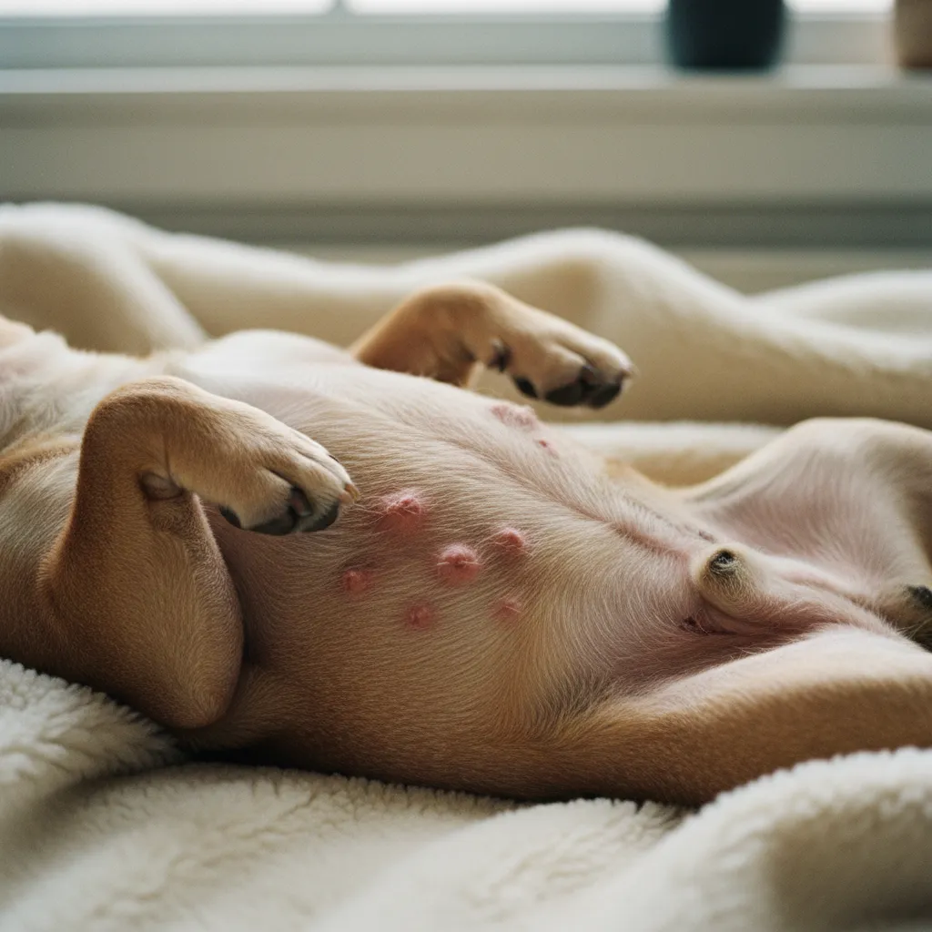 Les rougeurs sur le ventre et les aisselles sont des signes fréquents d'allergie alimentaire chez le chien