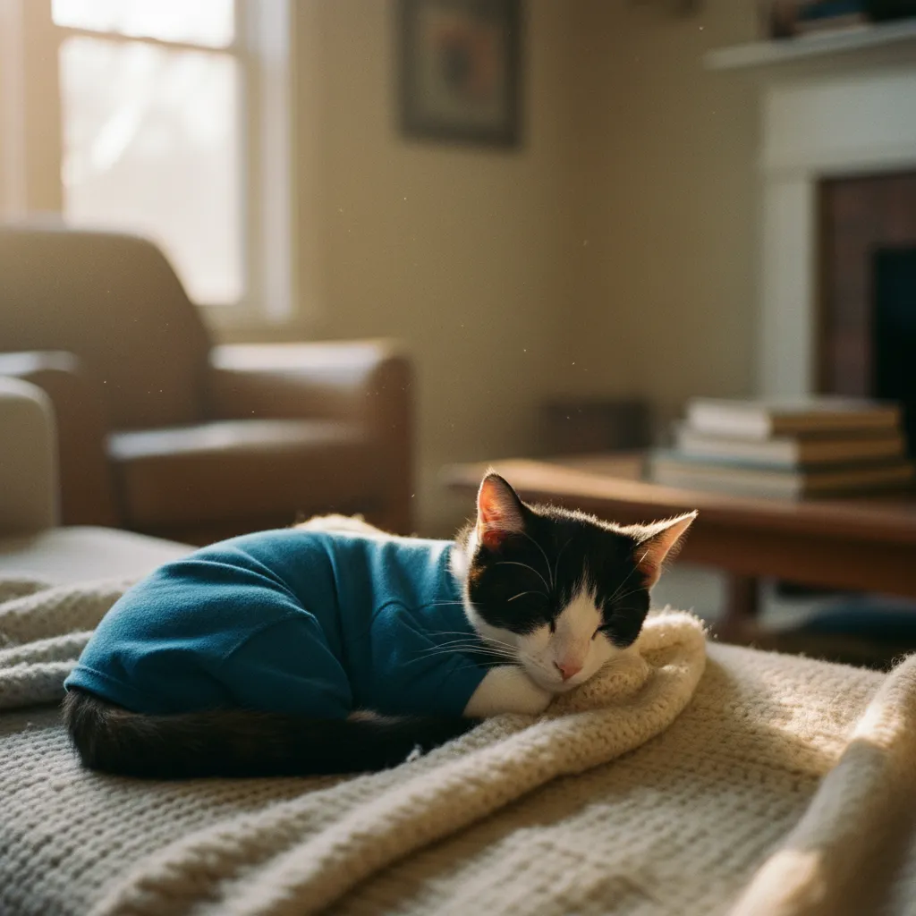 Le body de protection est préféré à la collerette pour le confort post-opératoire du chat