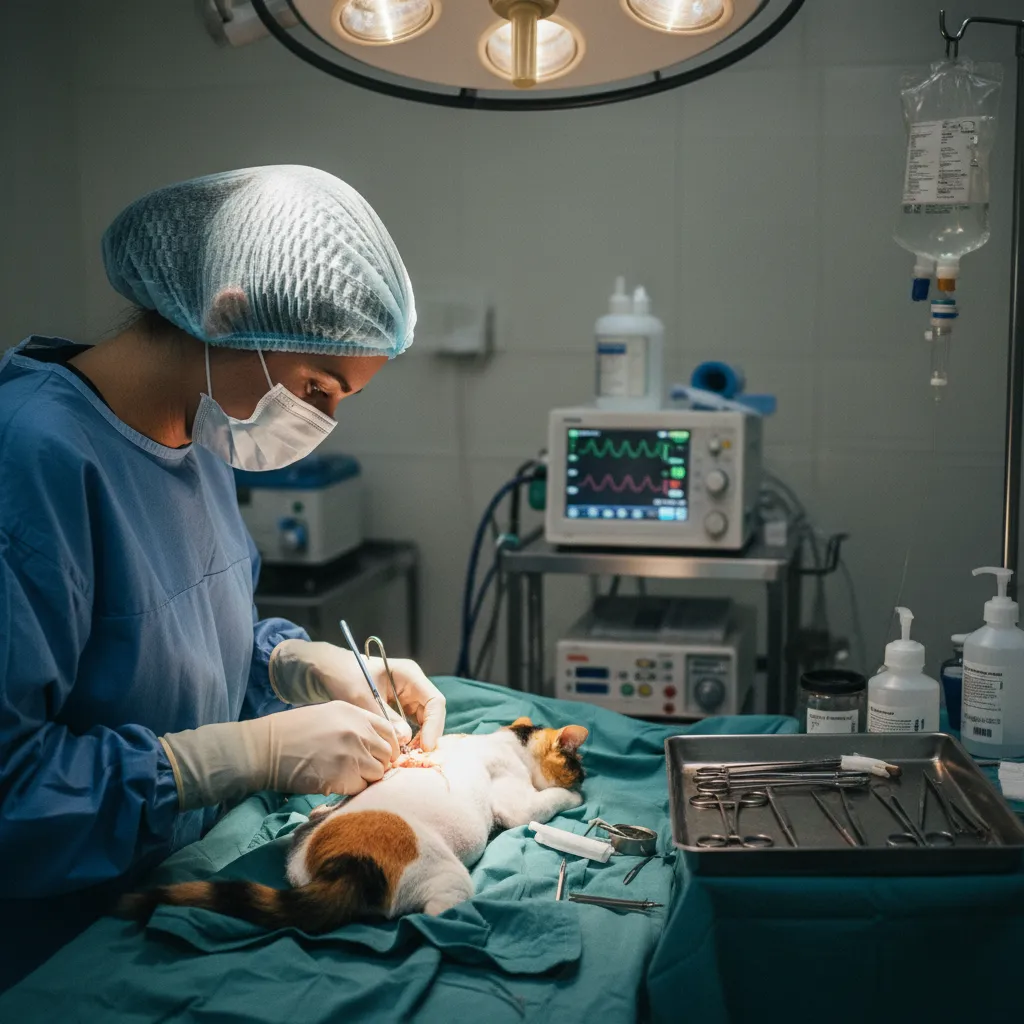 L'ovariectomie de la chatte dure en moyenne 20 à 30 minutes sous anesthésie gazeuse
