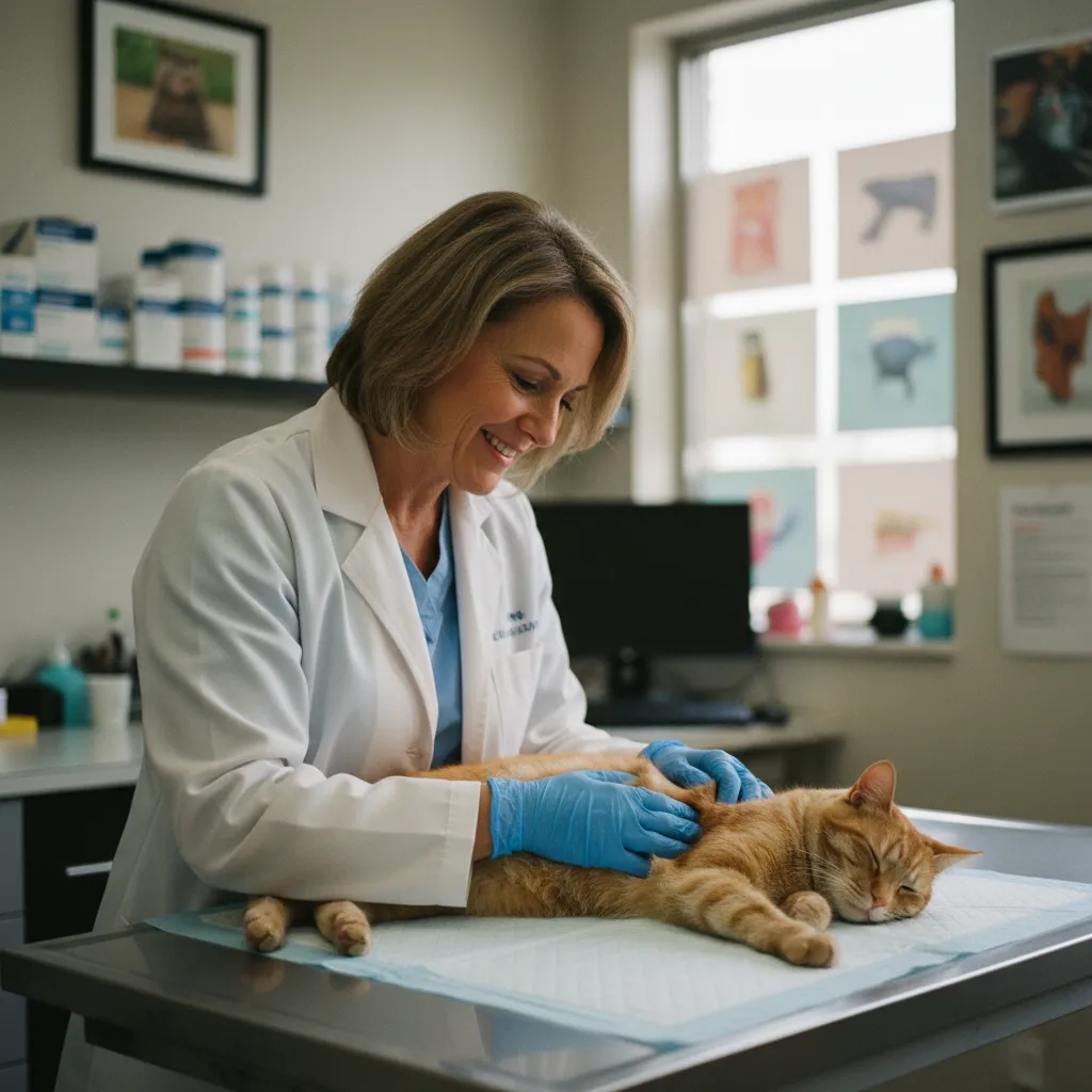 La palpation abdominale permet au vétérinaire d'évaluer la taille et la sensibilité de la vessie du chat