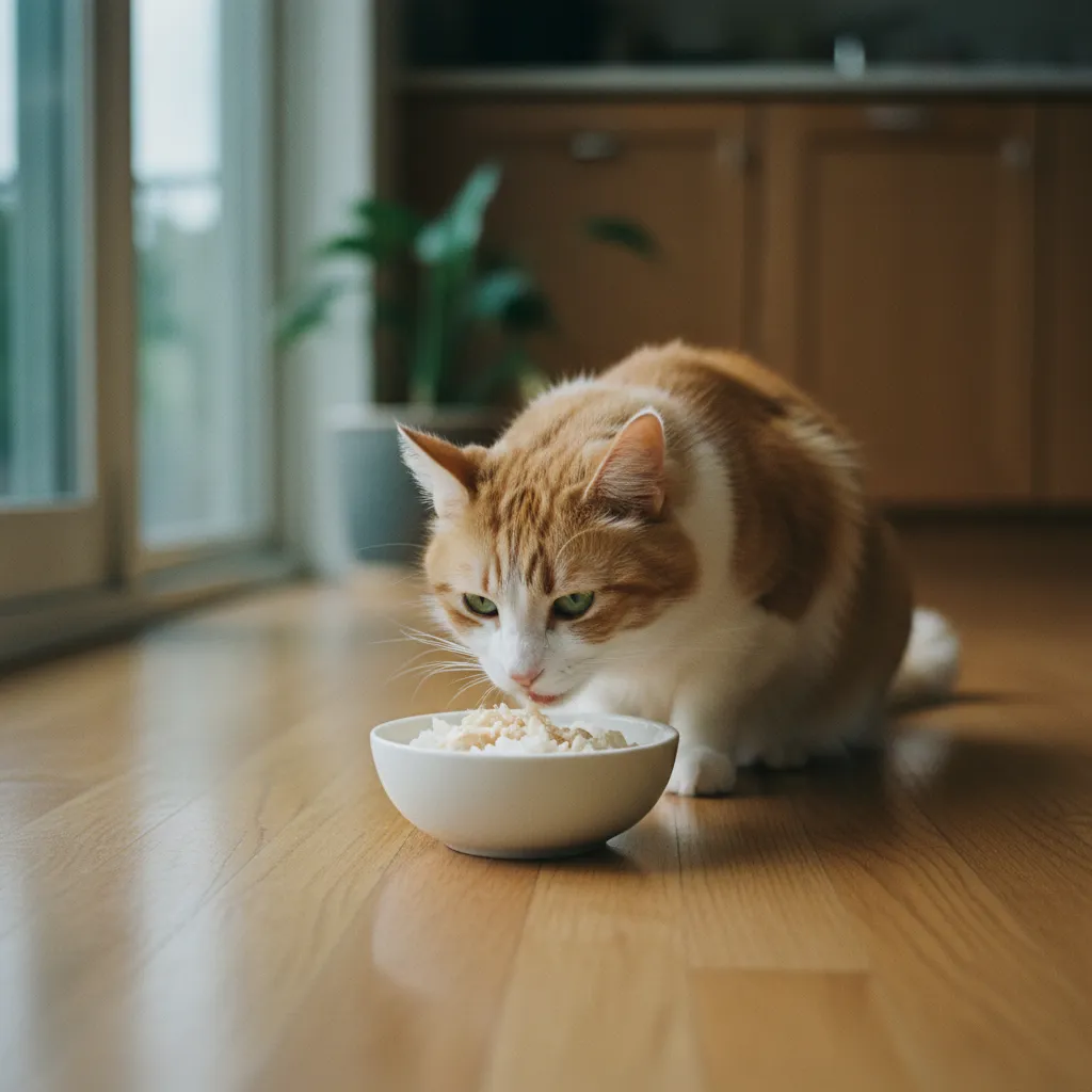 Le mélange poulet cuit et riz bien cuit constitue une ration de convalescence idéale pour le chat