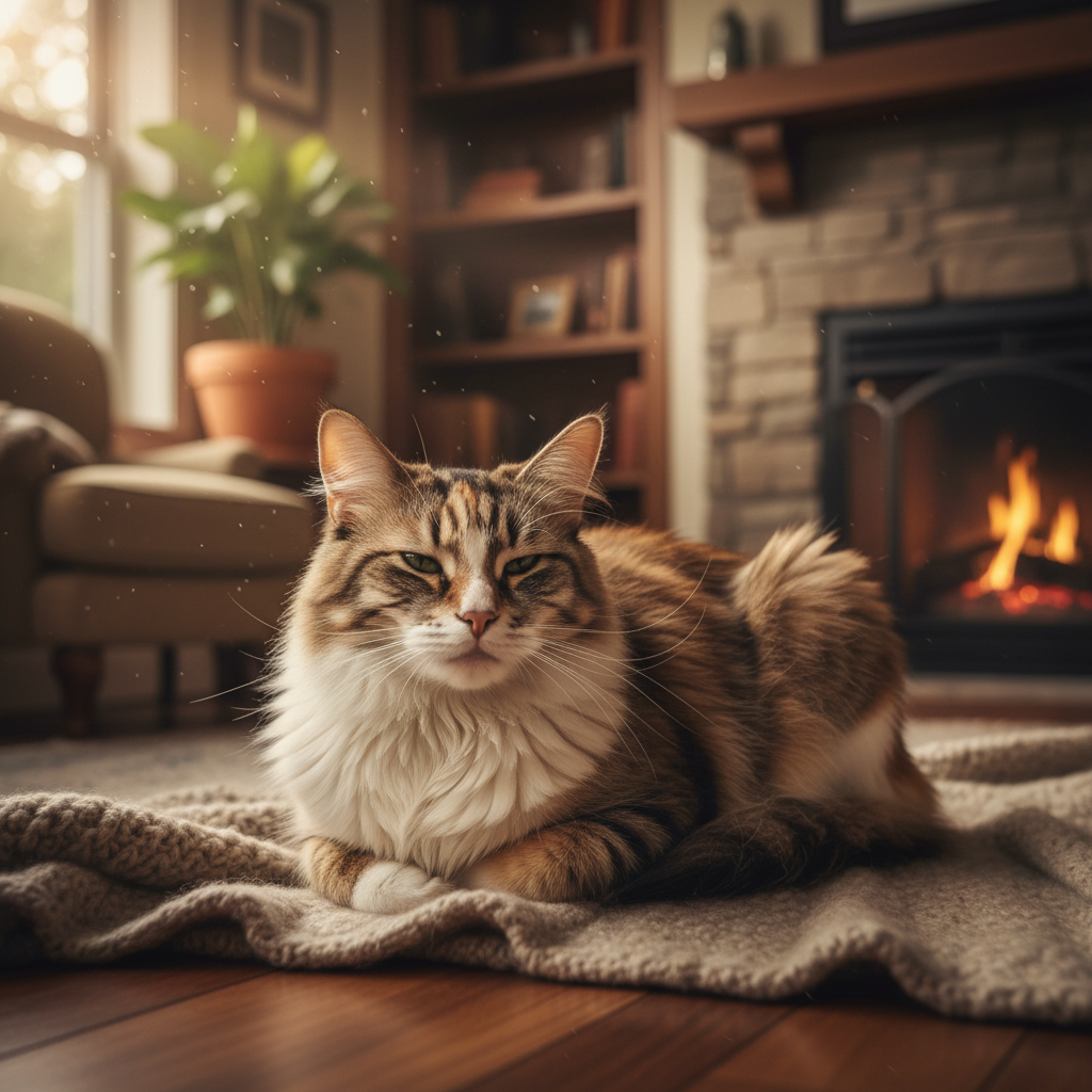 Chat en bonne santé dans un intérieur cosy, photographie professionnelle