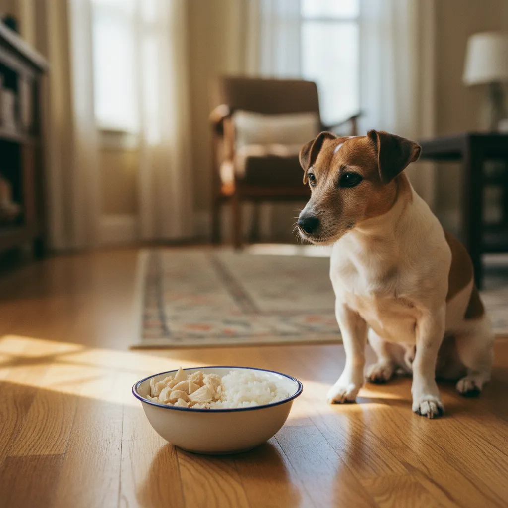 Le mélange poulet cuit et riz blanc constitue la ration de convalescence idéale après des vomissements