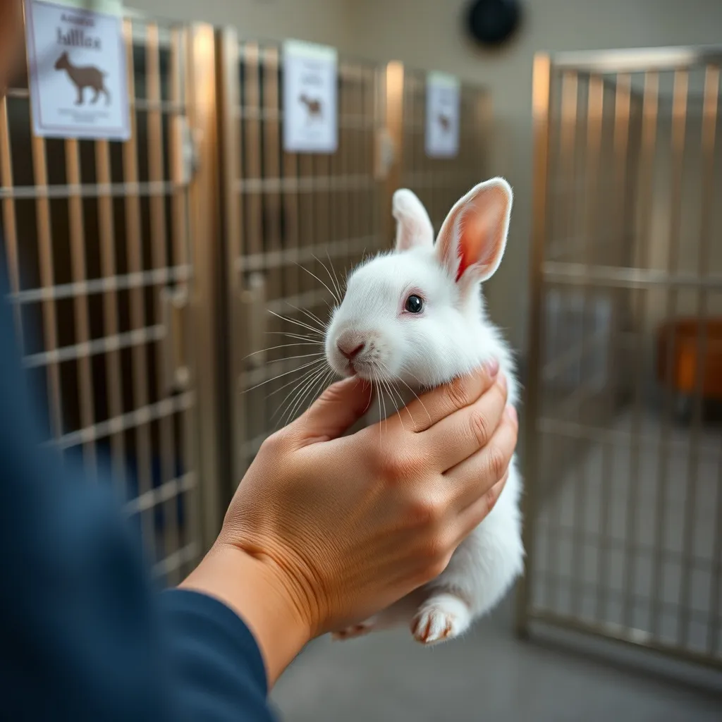 Rencontre avec un lapin nain dans un refuge avant l'adoption définitive