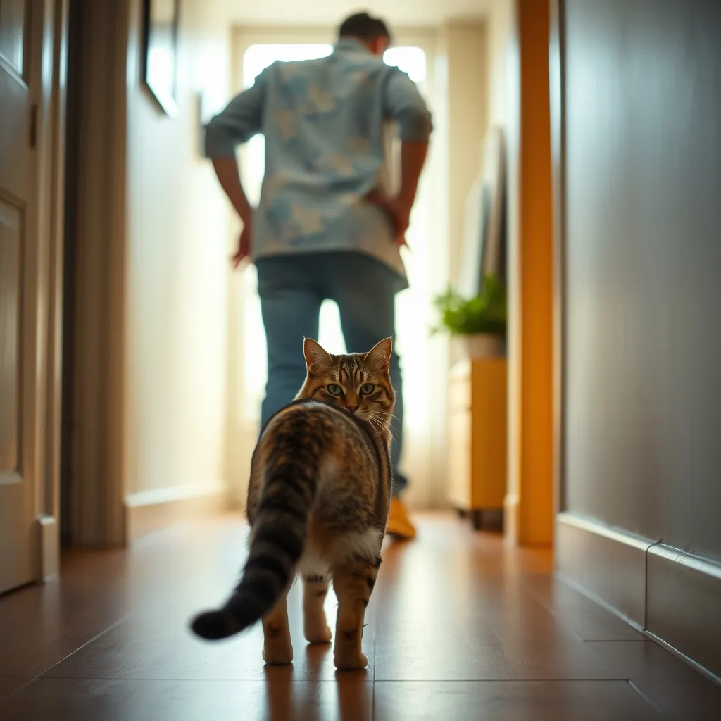 La technique du retrait passif : reculer lentement sans geste brusque pour laisser le chat se calmer