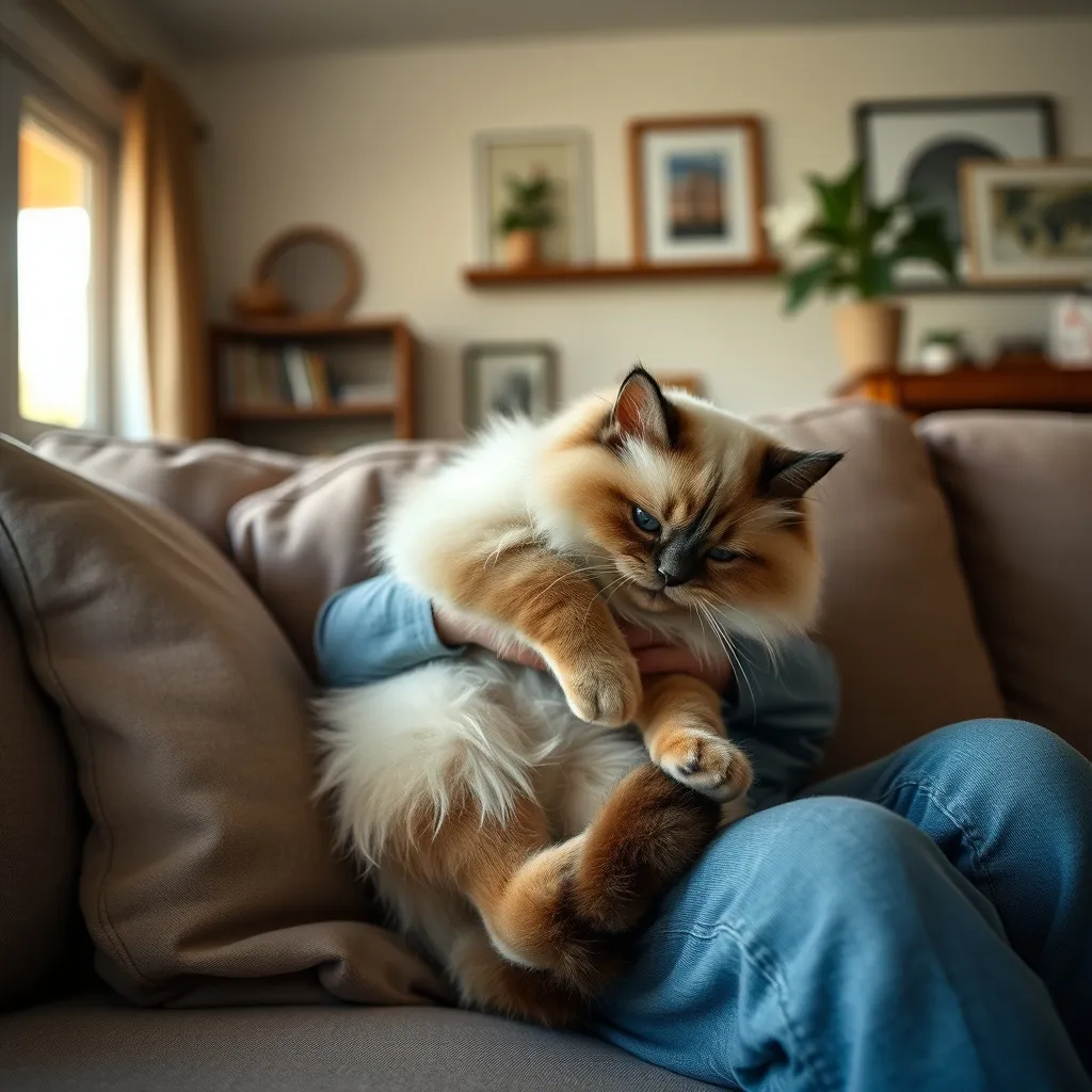 Un Ragdoll parfaitement détendu dans les bras d'un enfant, fidèle à sa réputation de chat très doux