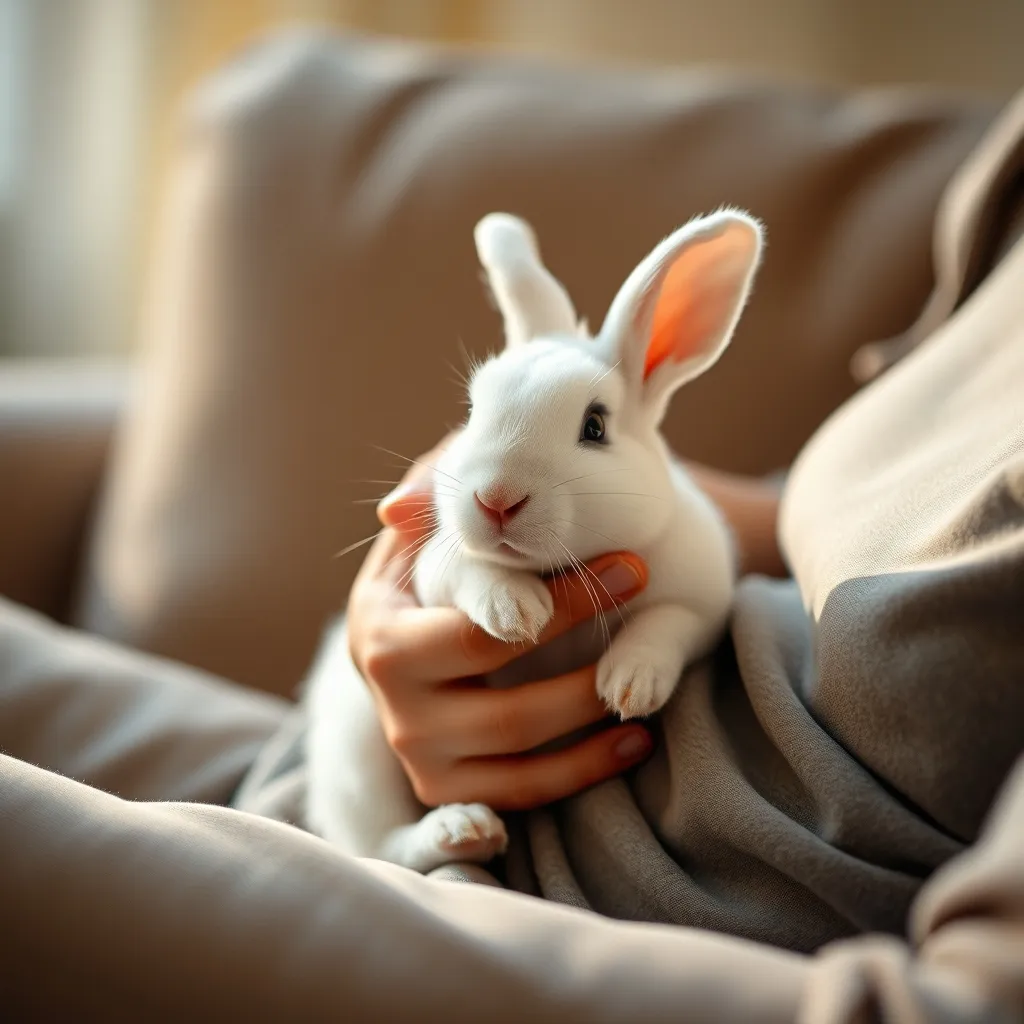 Le lapin blanc nain exprime son affection par des ronronnements et des léchouillages
