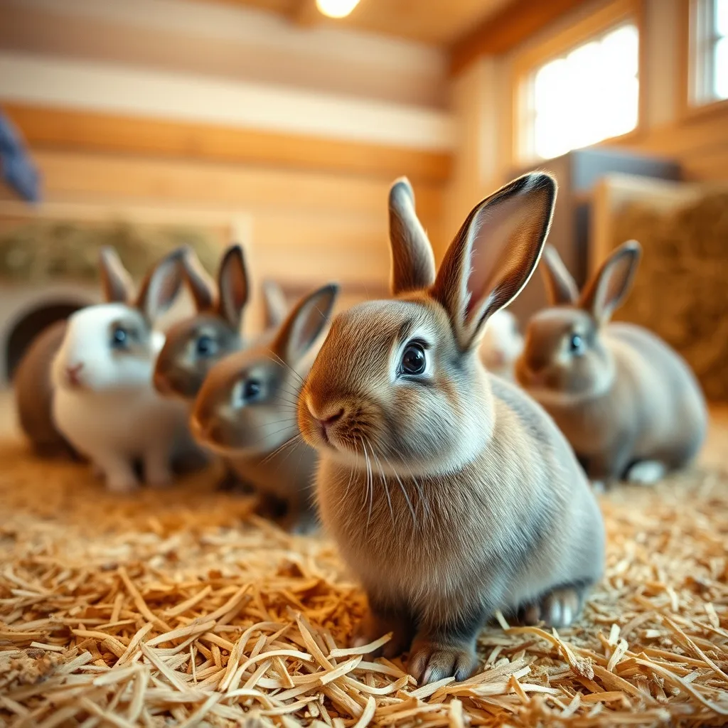 Lapins nains en vente dans un espace animalerie bien aménagé