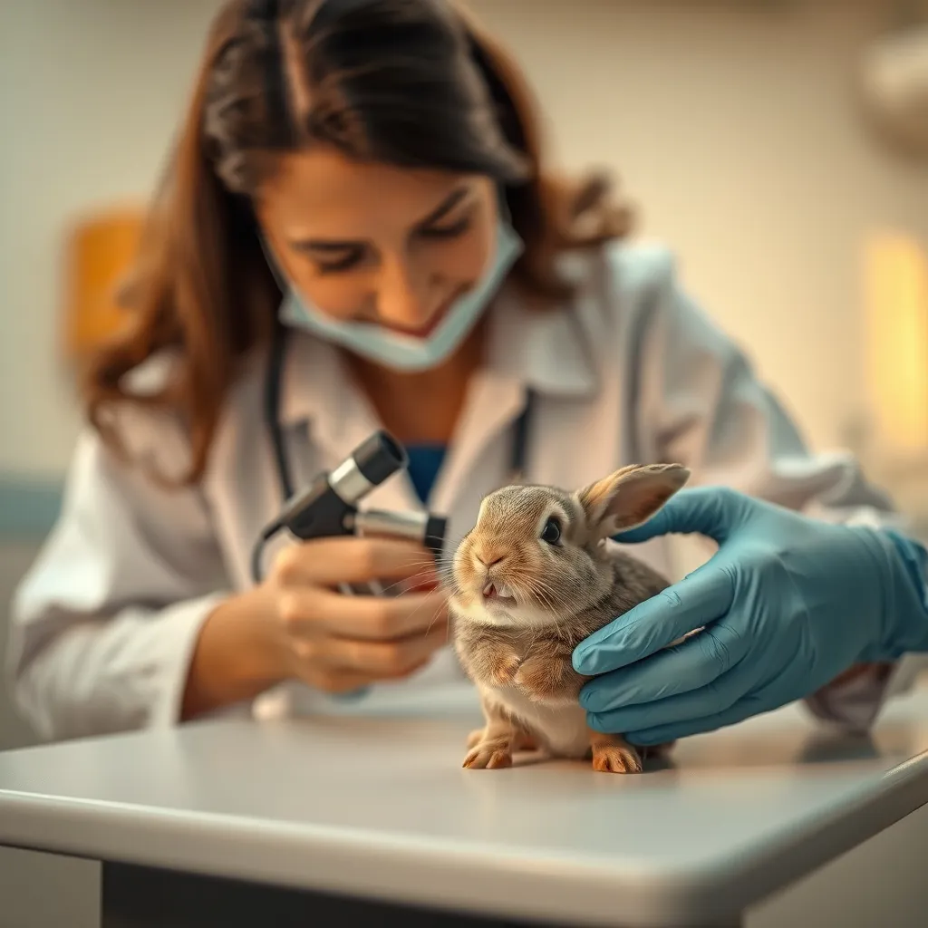 Examen dentaire d'un lapin nain lors d'une visite de contrôle vétérinaire