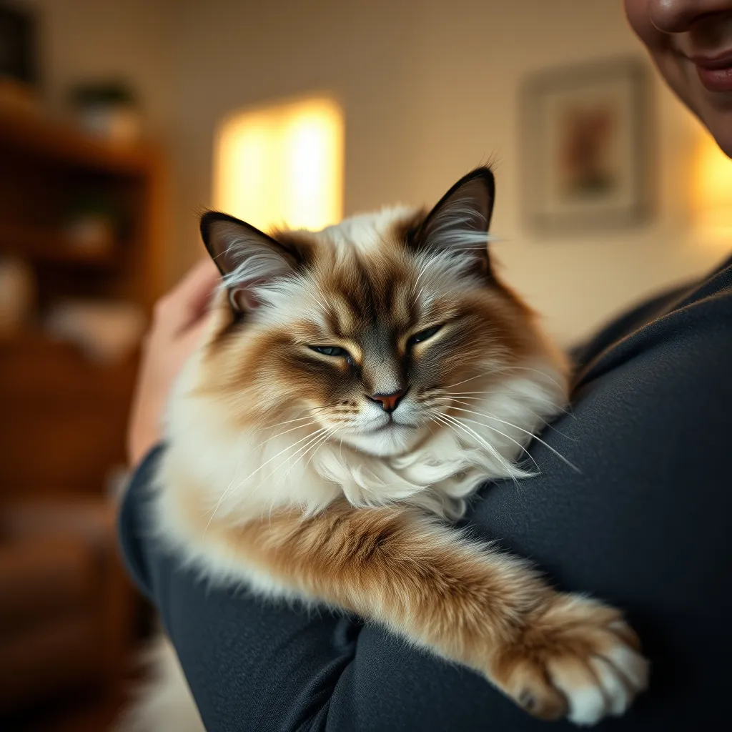 Le Ragdoll se relâche totalement quand on le porte, d'où son nom de poupée de chiffon