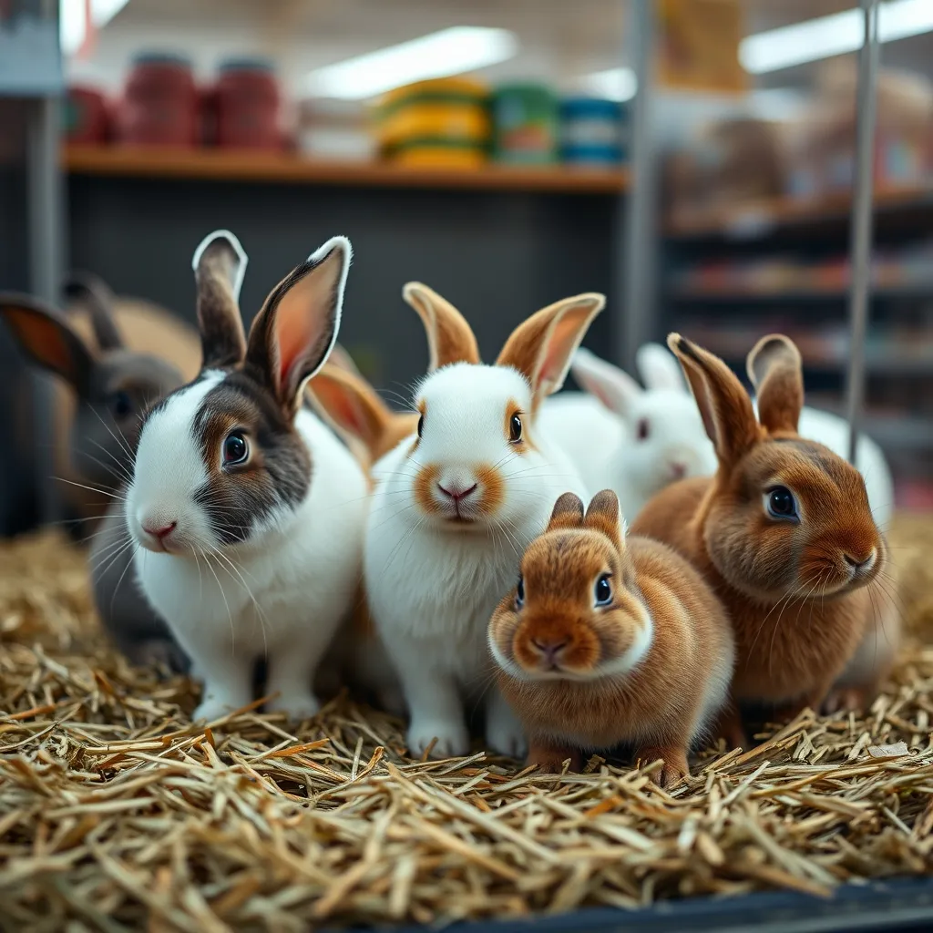 Différentes races de lapins nains proposées en animalerie