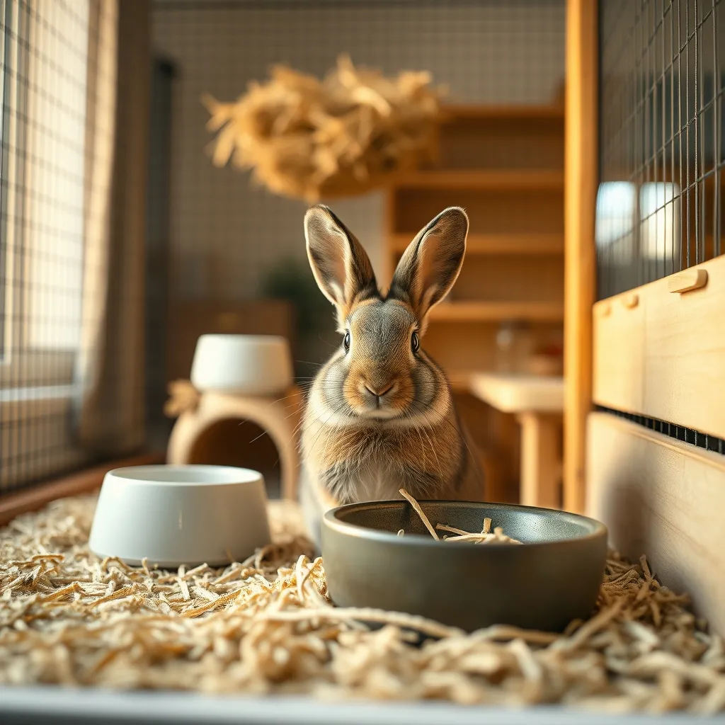 Installation complète pour un lapin nain avec enclos spacieux et accessoires adaptés