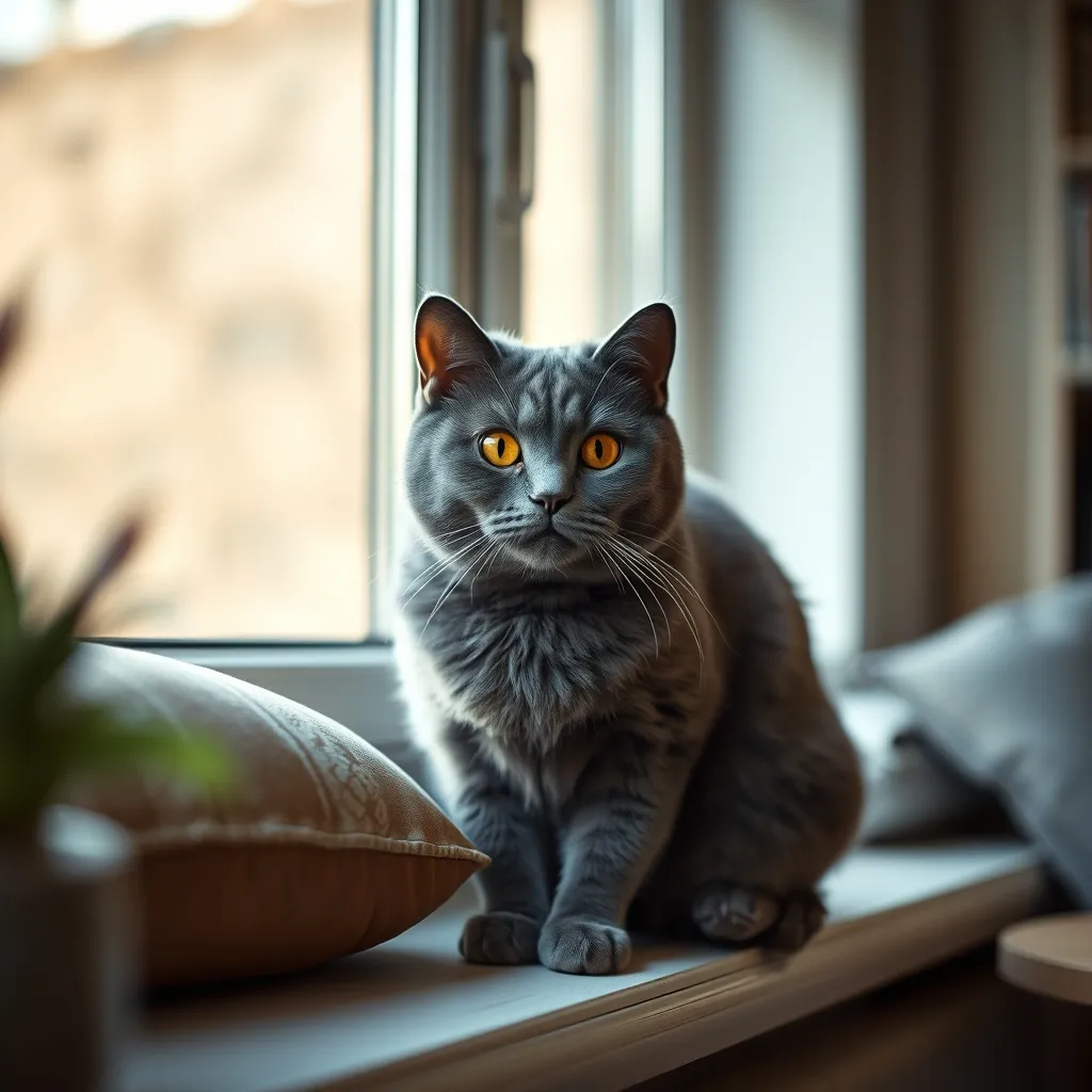 Le British Shorthair incarne l'élégance tranquille avec son pelage bleu et son regard cuivré