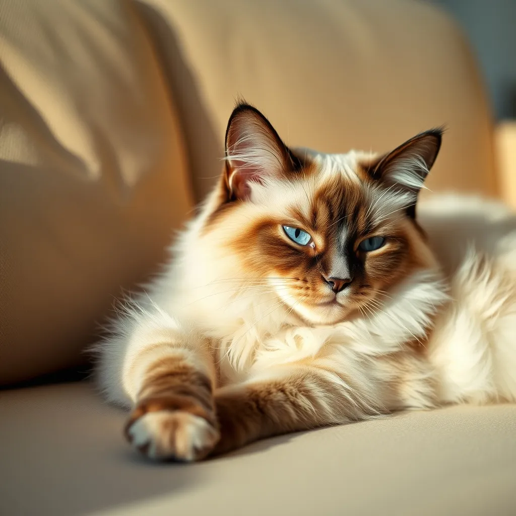 Le Ragdoll se distingue par son tempérament exceptionnellement doux et ses yeux bleus intenses
