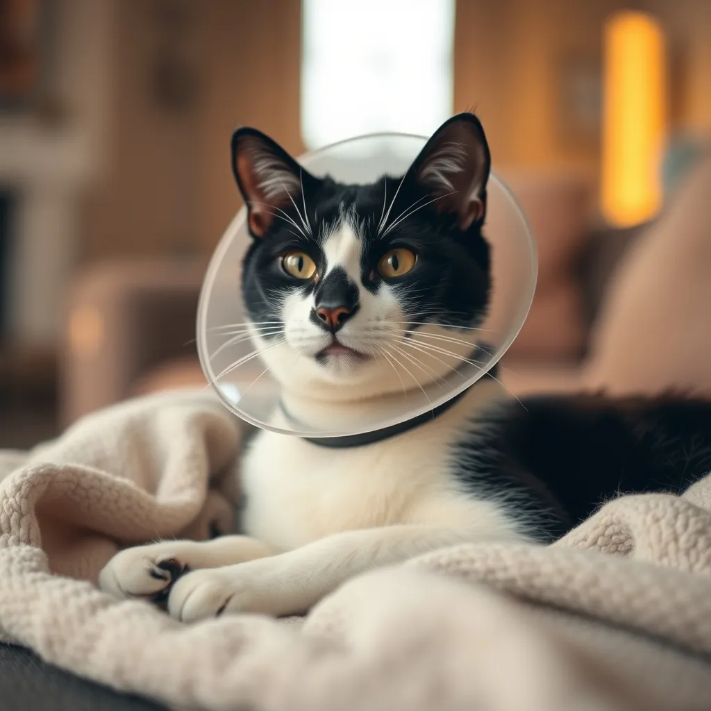 Le port de la collerette après castration n'est nécessaire que si le chat se lèche excessivement la plaie