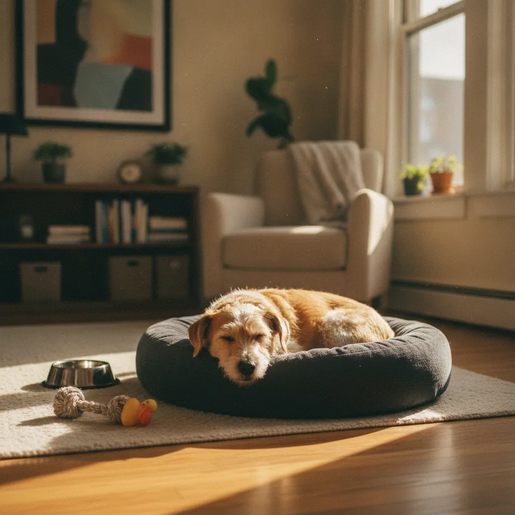 Préparer un coin calme avec un panier confortable facilite l'adaptation du chien adopté à son nouveau foyer