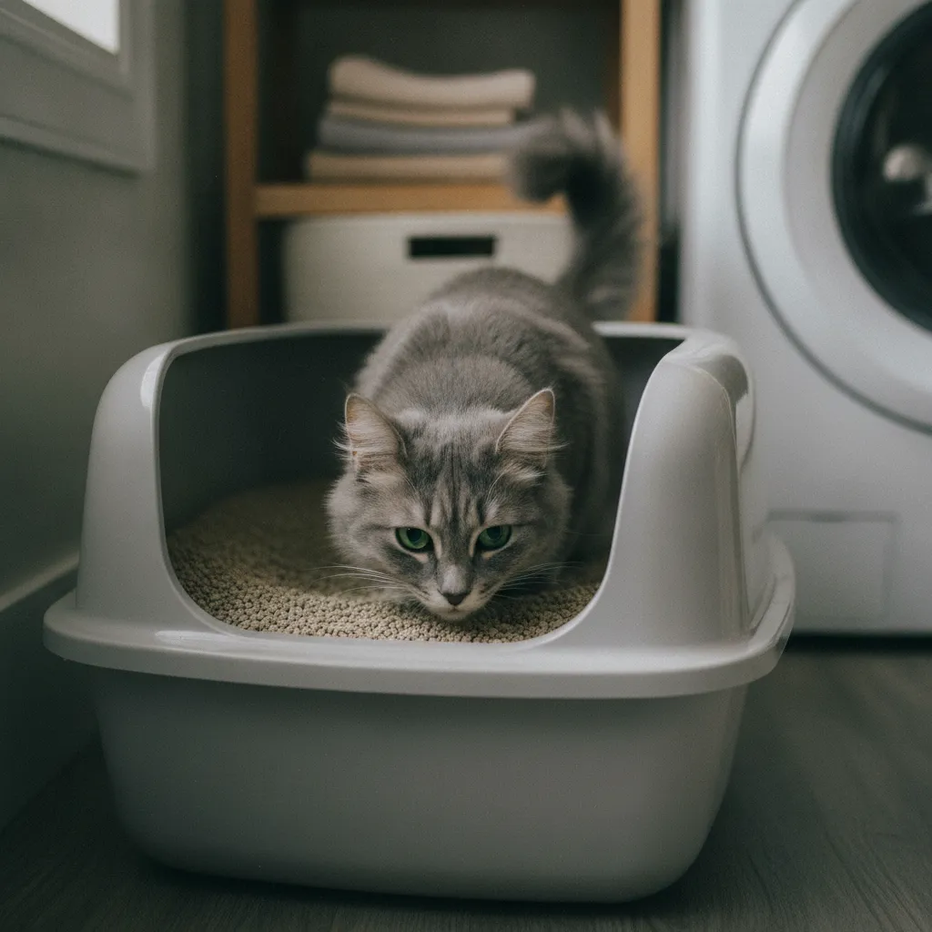 Un bac ouvert, suffisamment grand et rempli de litière agglomérante à grain fin convient à la majorité des chats