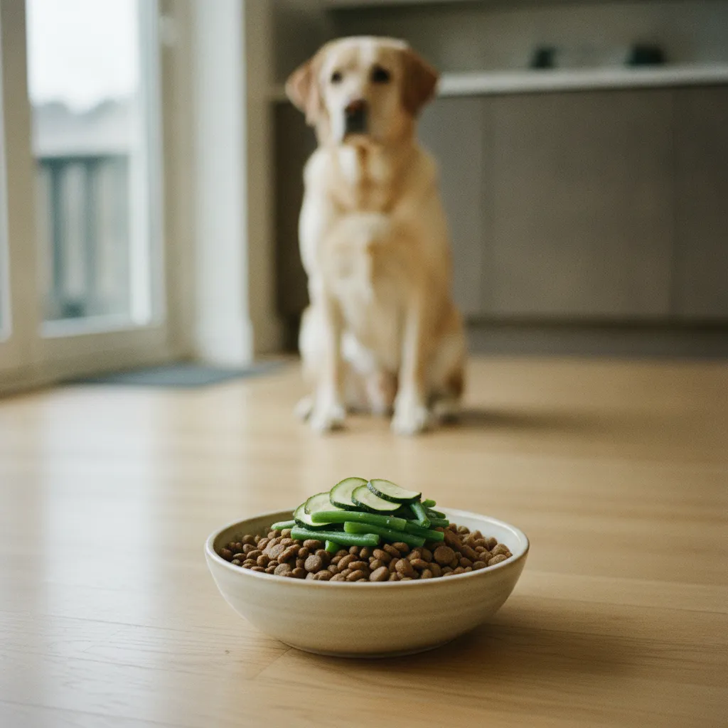 Gamelle enrichie en légumes cuits pour compenser un déficit en fibres chez le chien