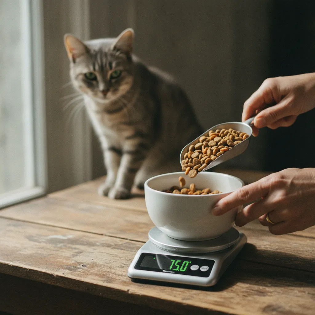 Peser les croquettes à la balance de cuisine garantit une ration précise au gramme près