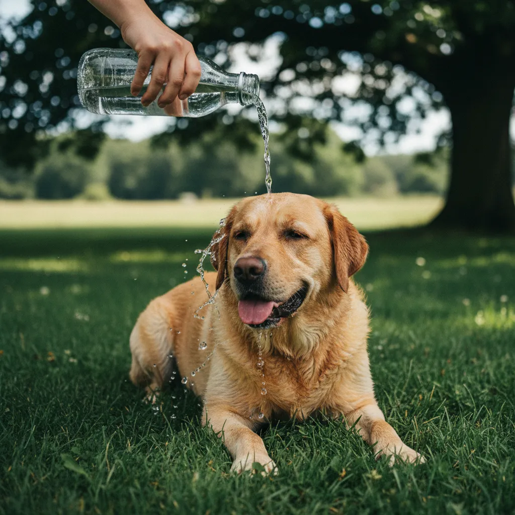 Mouiller le chien avec de l'eau fraîche est le premier geste de refroidissement à effectuer