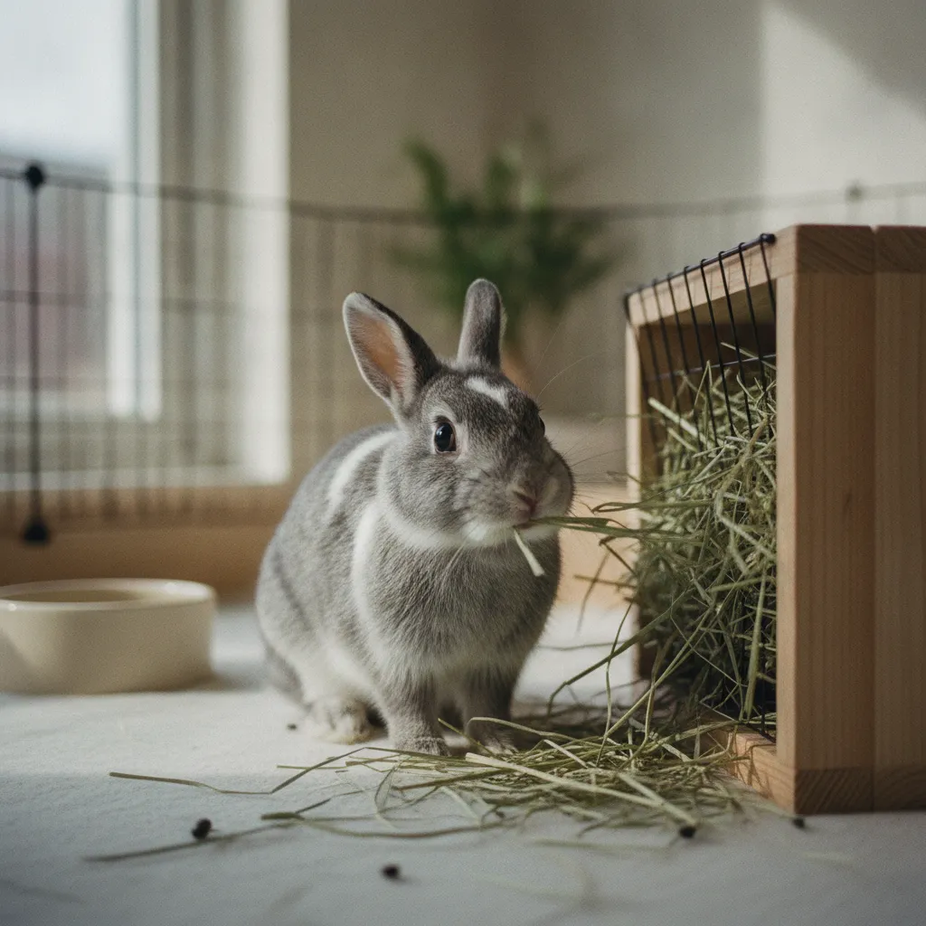 Le foin de qualité doit constituer 80 % de la ration quotidienne du lapin nain