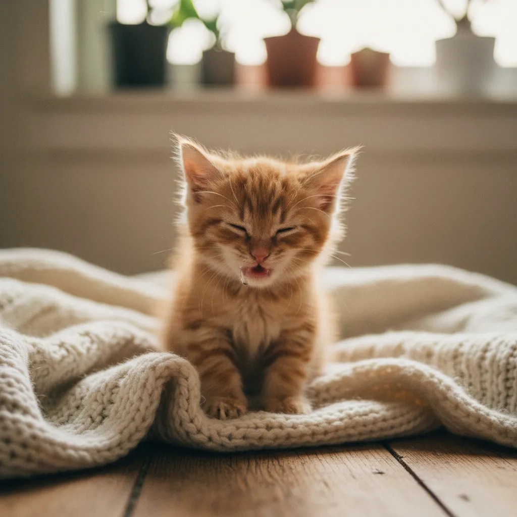 Chaton présentant des symptômes de coryza avec écoulement nasal et éternuements