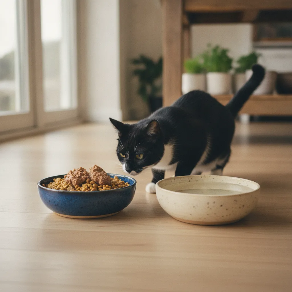 Mélanger une cuillère de pâtée aux croquettes peut relancer l'appétit d'un chat boudeur