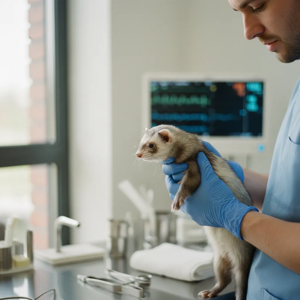 Examen clinique d'un furet par un vétérinaire spécialisé NAC