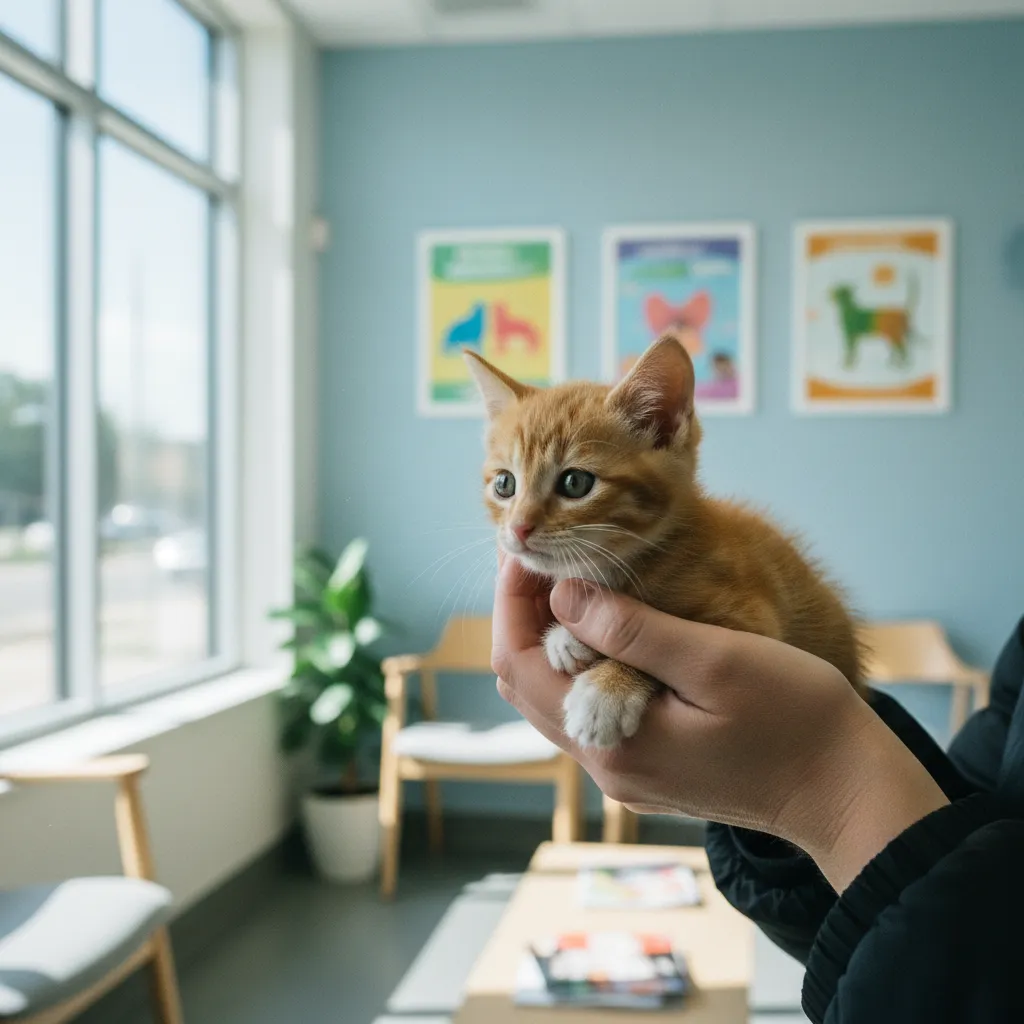 Un chaton de quelques mois lors de sa visite pré-opératoire avant la stérilisation