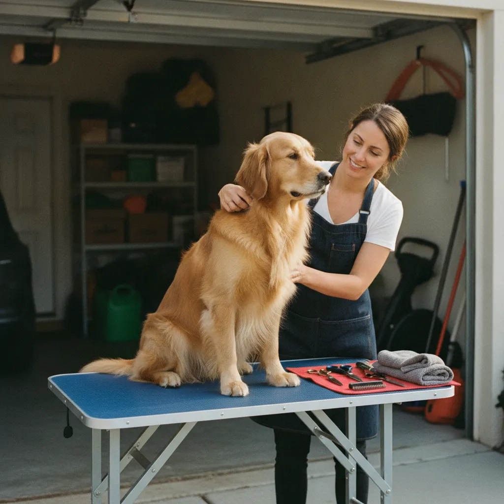 Le toilettage d'un grand chien à domicile nécessite un espace adapté et du matériel professionnel