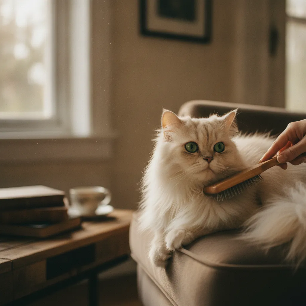 Le brossage régulier d'un chat à poils longs aide à prévenir les boules de poils et les vomissements associés