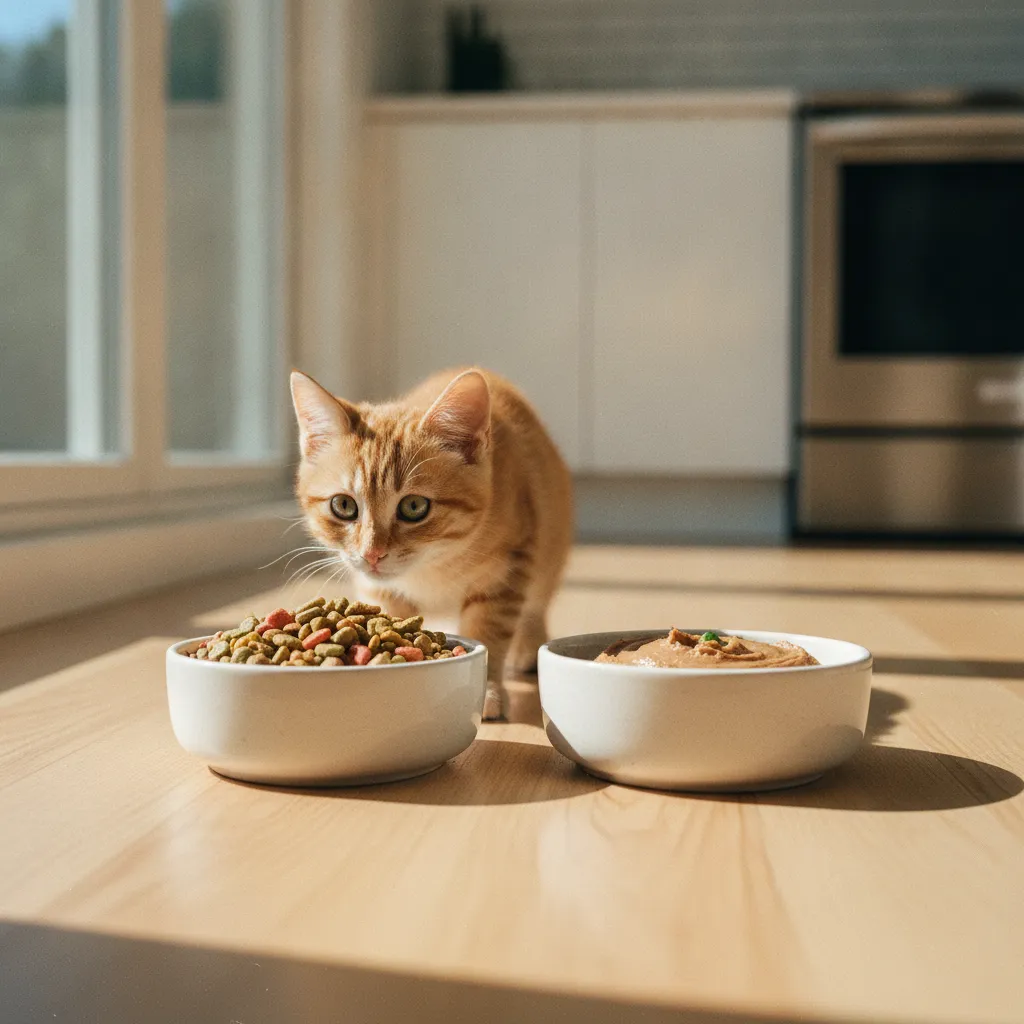 La bi-nutrition associe croquettes et pâtée pour couvrir les besoins hydriques et nutritionnels du chaton stérilisé