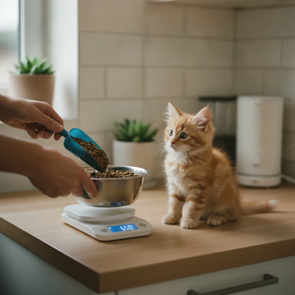 Peser la ration quotidienne de croquettes avec une balance est indispensable pour éviter le surpoids après la stérilisation
