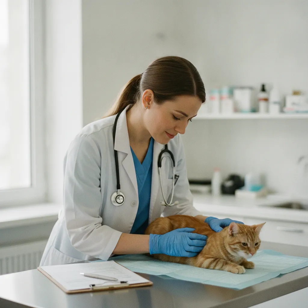 Examen clinique préopératoire d'un chat avant une intervention chirurgicale
