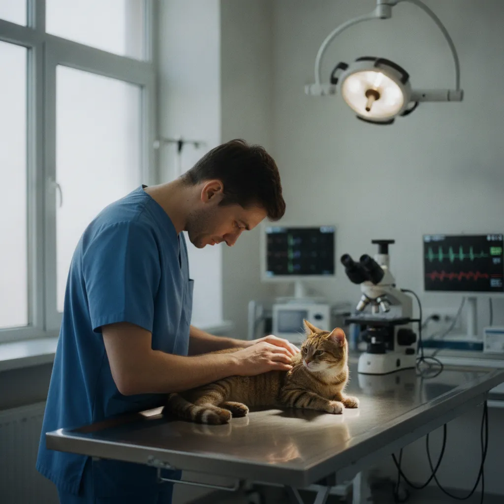 Examen clinique d'un chat en consultation d'urgence vétérinaire