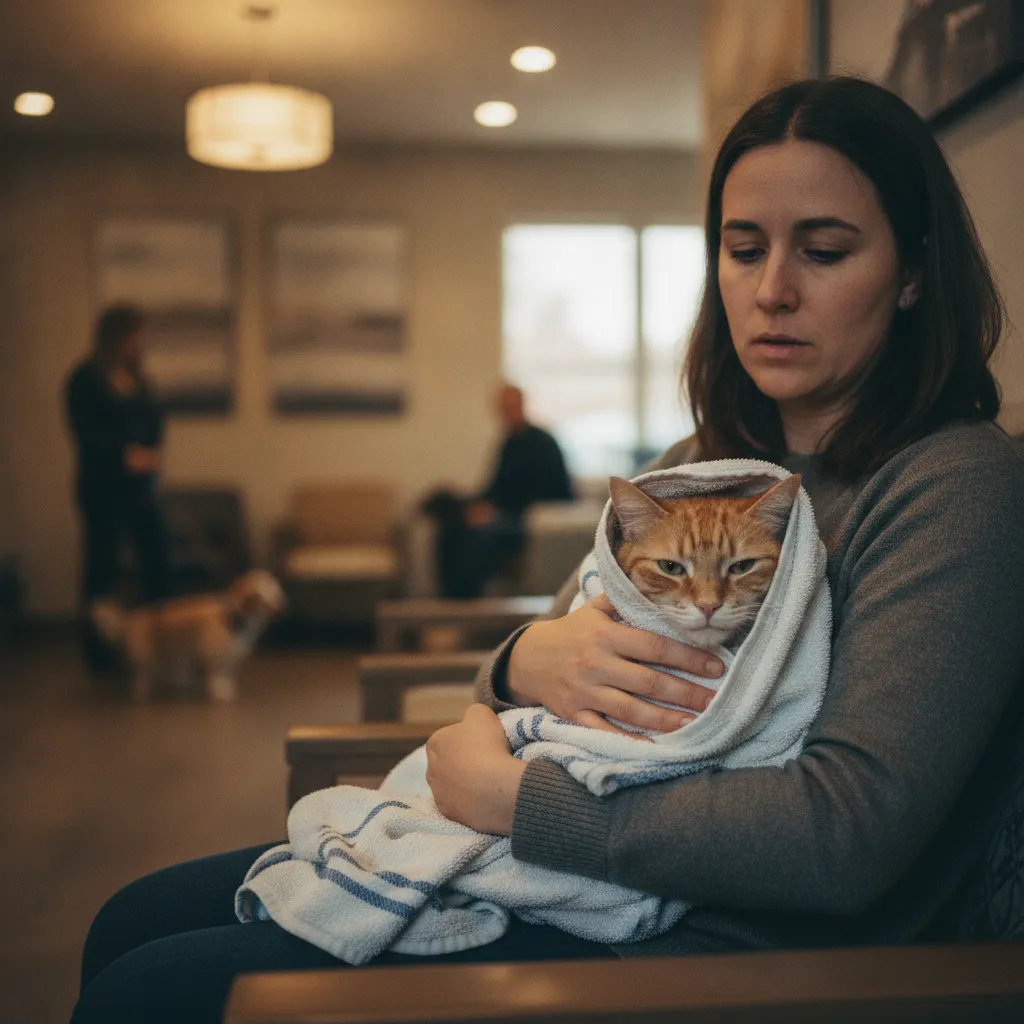 Un propriétaire inquiet amène son chat en urgence chez le vétérinaire