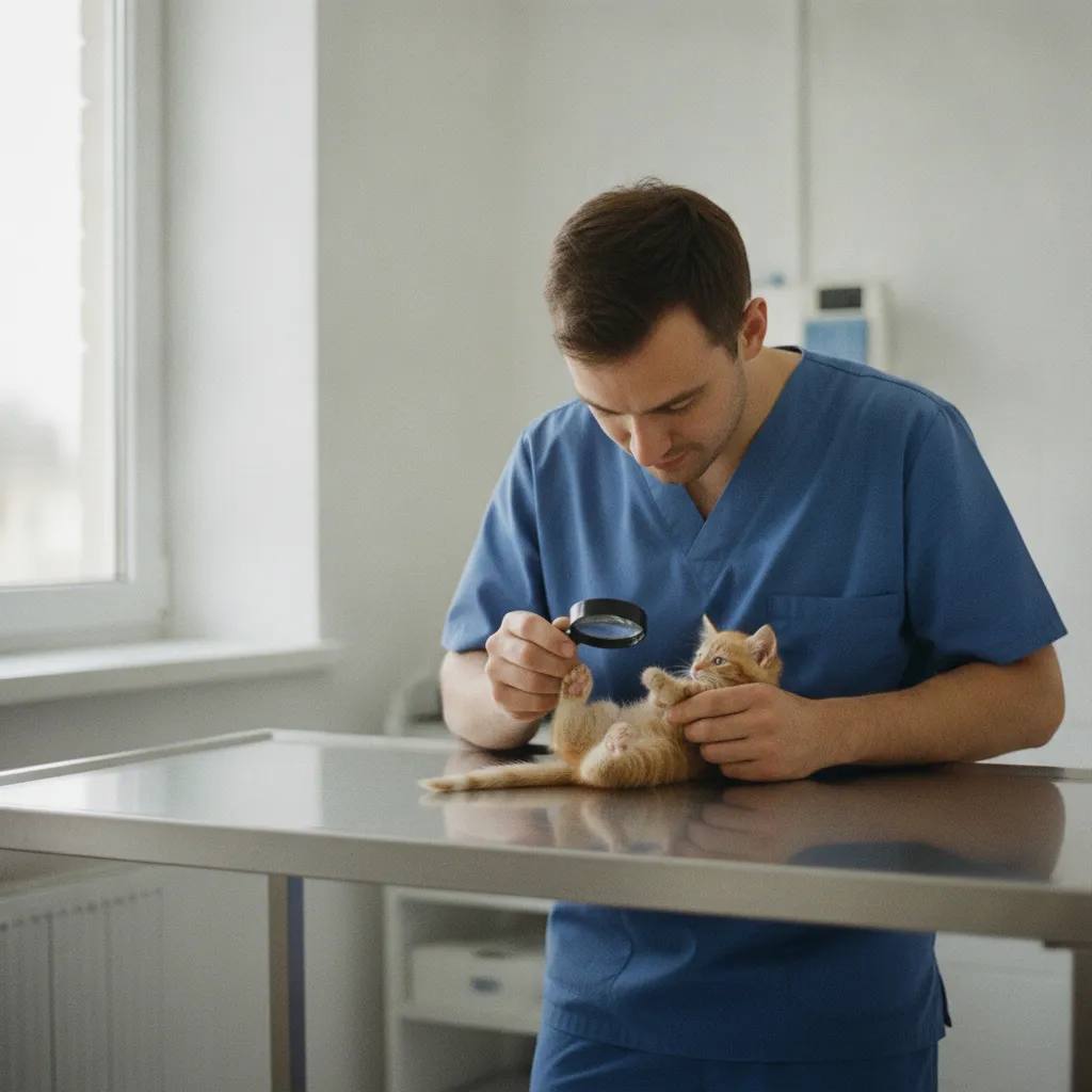 Le vétérinaire examine les griffes du chat pour évaluer le risque de transmission bactérienne