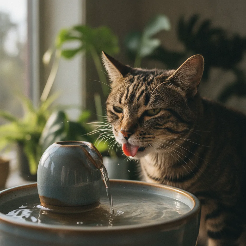 Une fontaine à eau encourage le chat âgé à boire davantage et protège ses reins