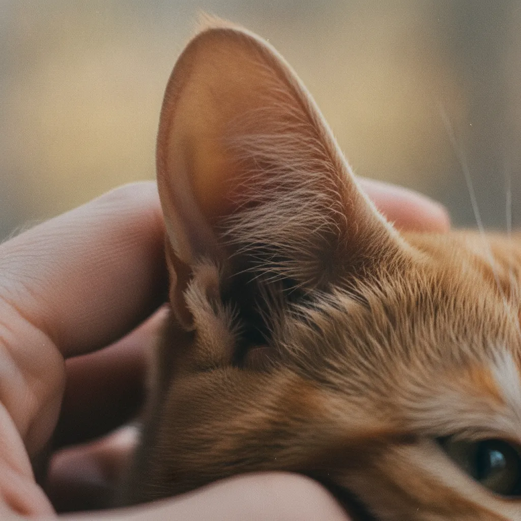Vue rapprochée du pavillon auriculaire d'un chat montrant l'entrée du conduit auditif