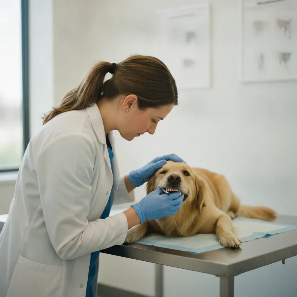 L'examen de la cavité buccale est le premier réflexe du vétérinaire face à un chien qui refuse ses croquettes