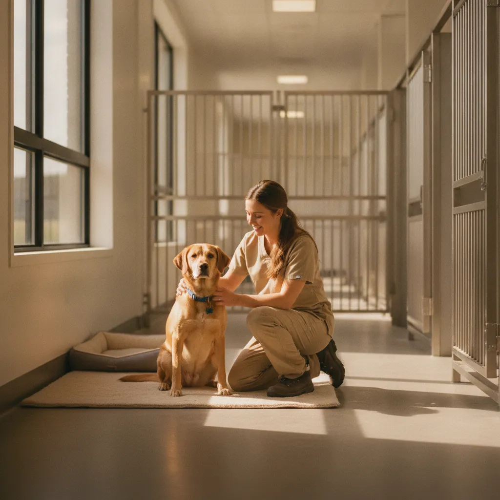 Un soigneur attentif prenant soin d'un chien dans sa pension individuelle
