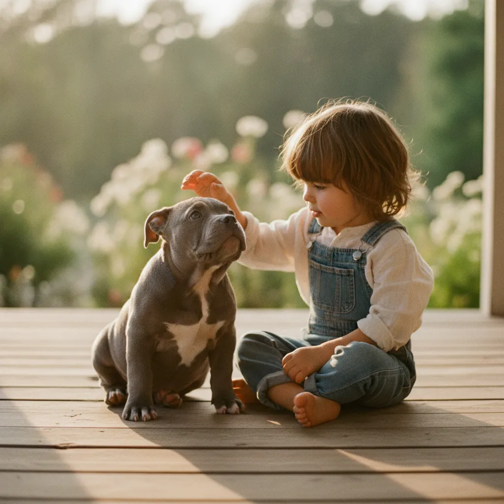 Le chiot American Bully développe un lien fort avec les enfants dès son plus jeune âge