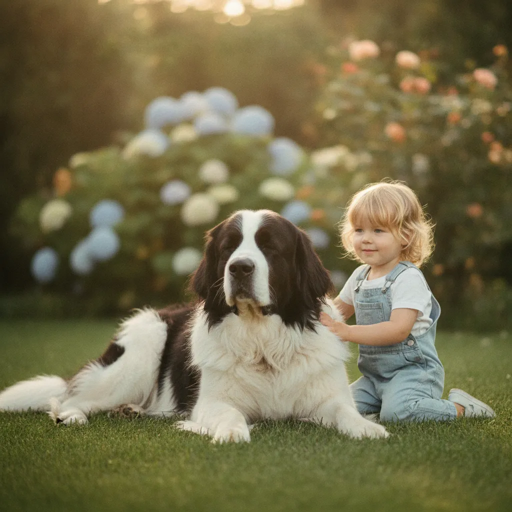 Le Terre-Neuve Landseer, géant noir et blanc réputé pour sa douceur exceptionnelle avec les enfants