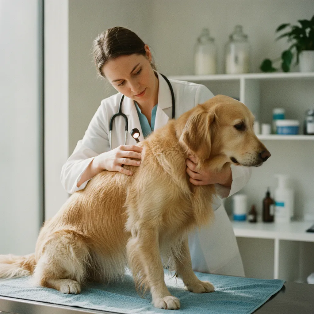 Examen vétérinaire du pelage d'un chien après une séance de toilettage