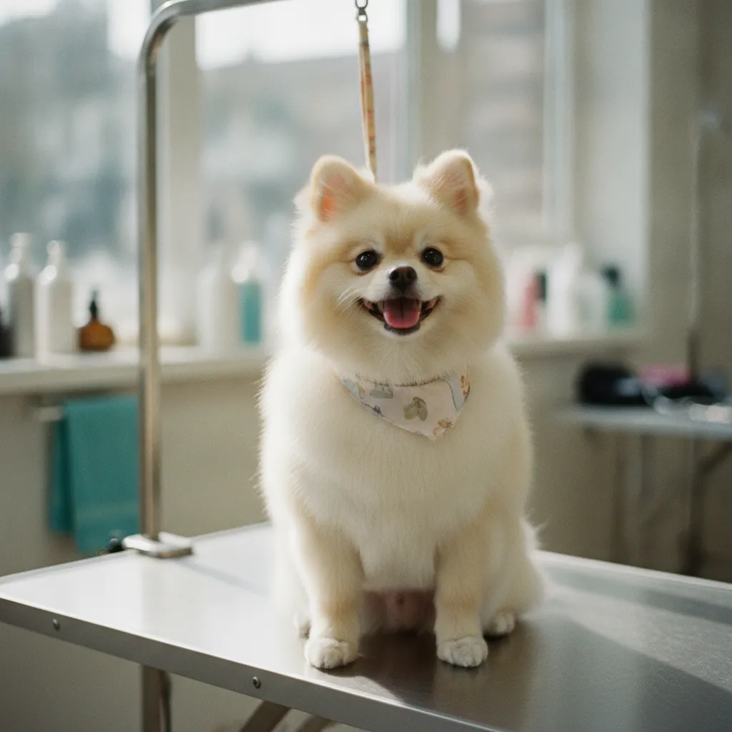 Un Spitz au pelage parfaitement entretenu après sa séance de toilettage