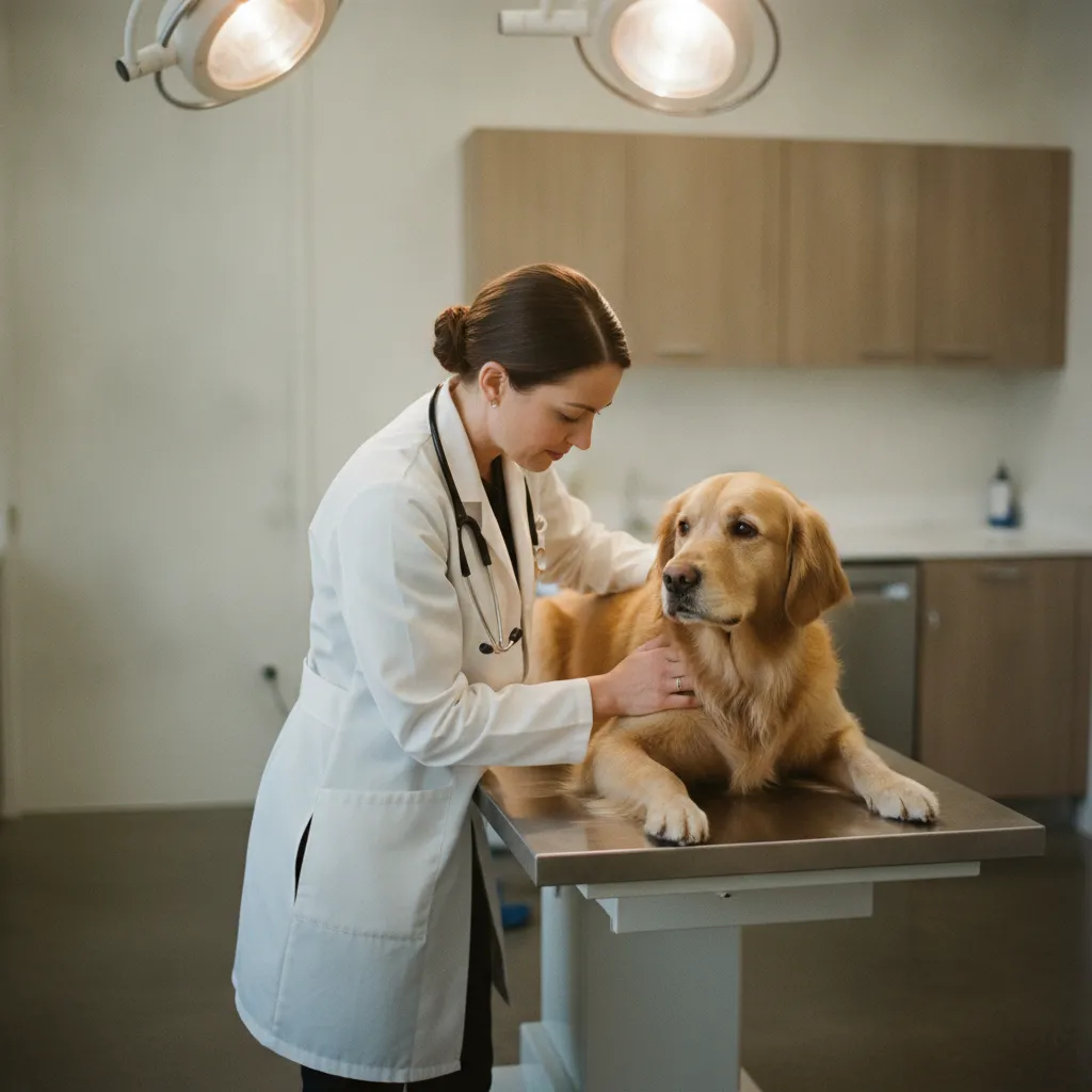 Vétérinaire examinant un chien en situation d'urgence dans sa clinique