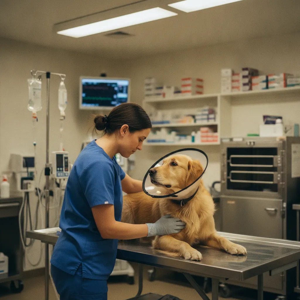 Un vétérinaire de garde examine un chien en urgence pour évaluer la gravité de la situation