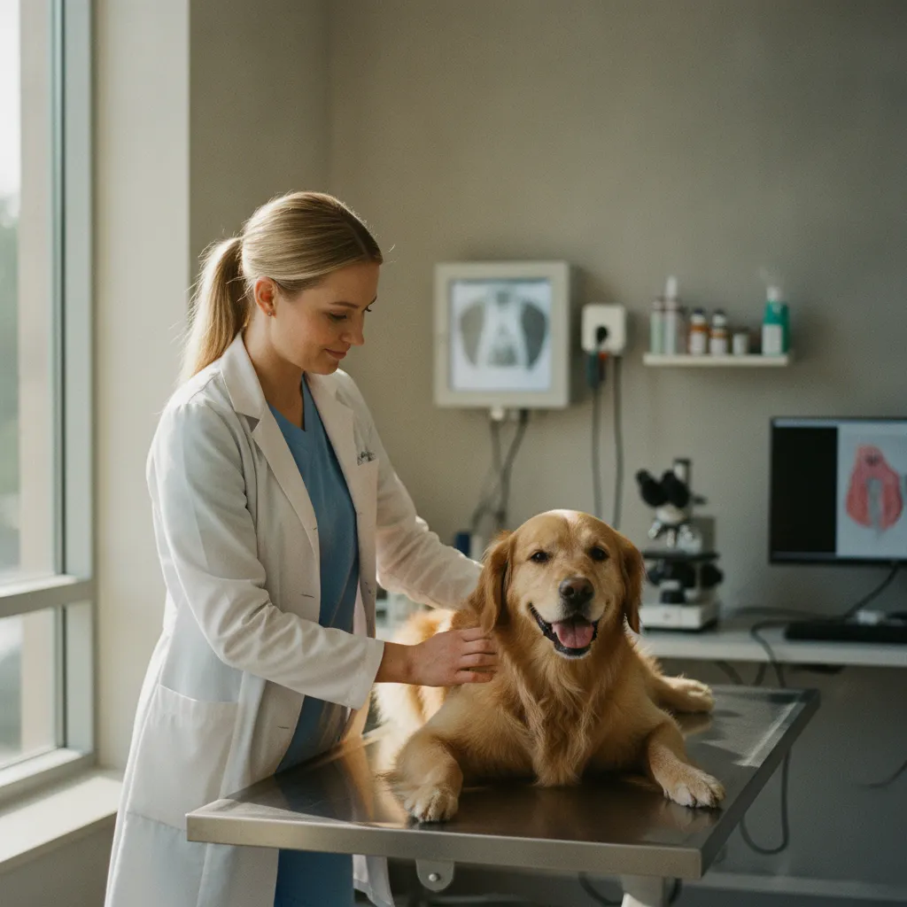 Examen d'un chien lors d'une consultation d'urgence vétérinaire en clinique
