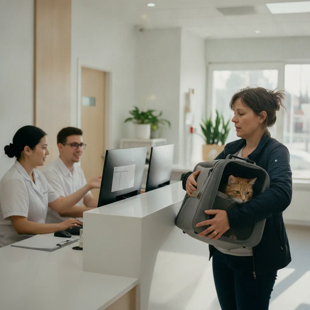Accueil d'un propriétaire et de son chat aux urgences vétérinaires de Tours