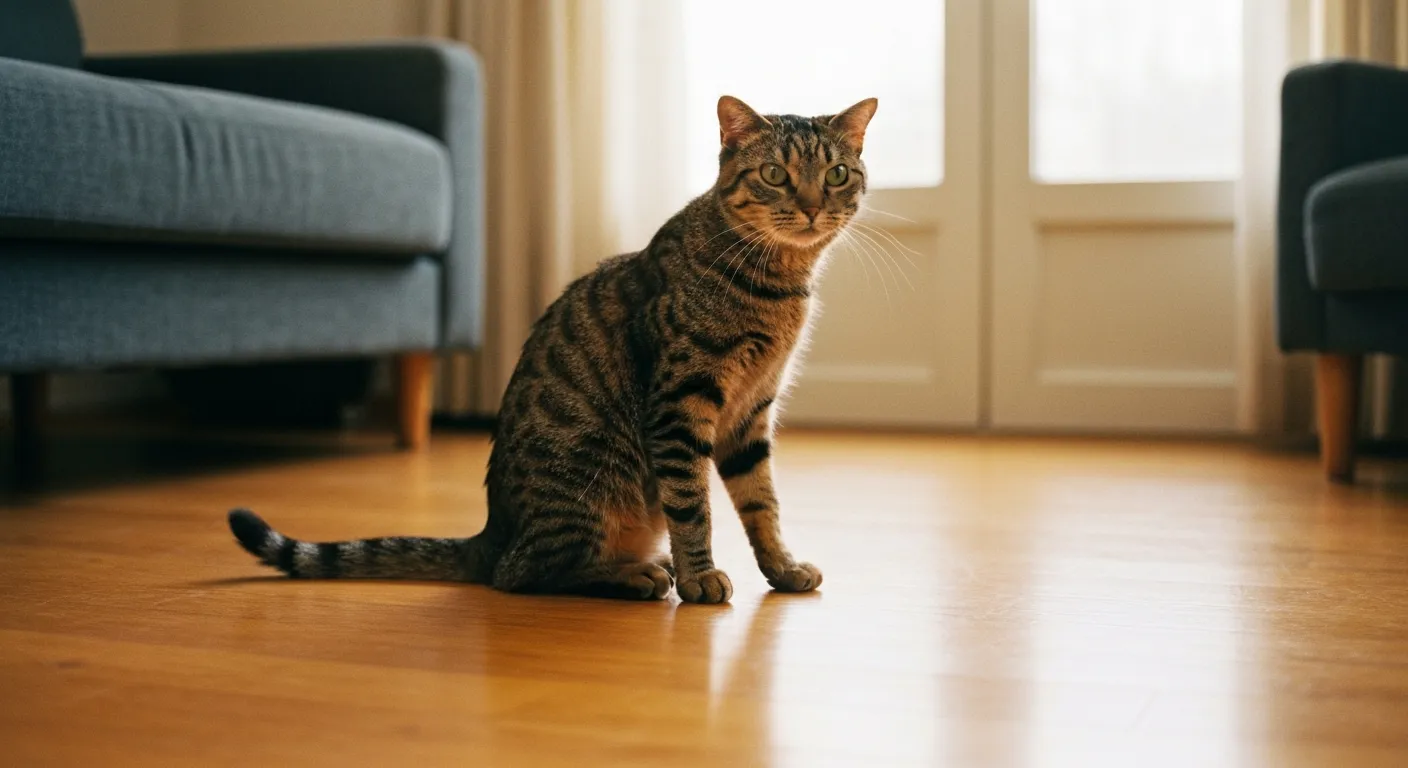 Un chat en posture défensive avec les oreilles aplaties et les pupilles dilatées, signes précurseurs d'une agression